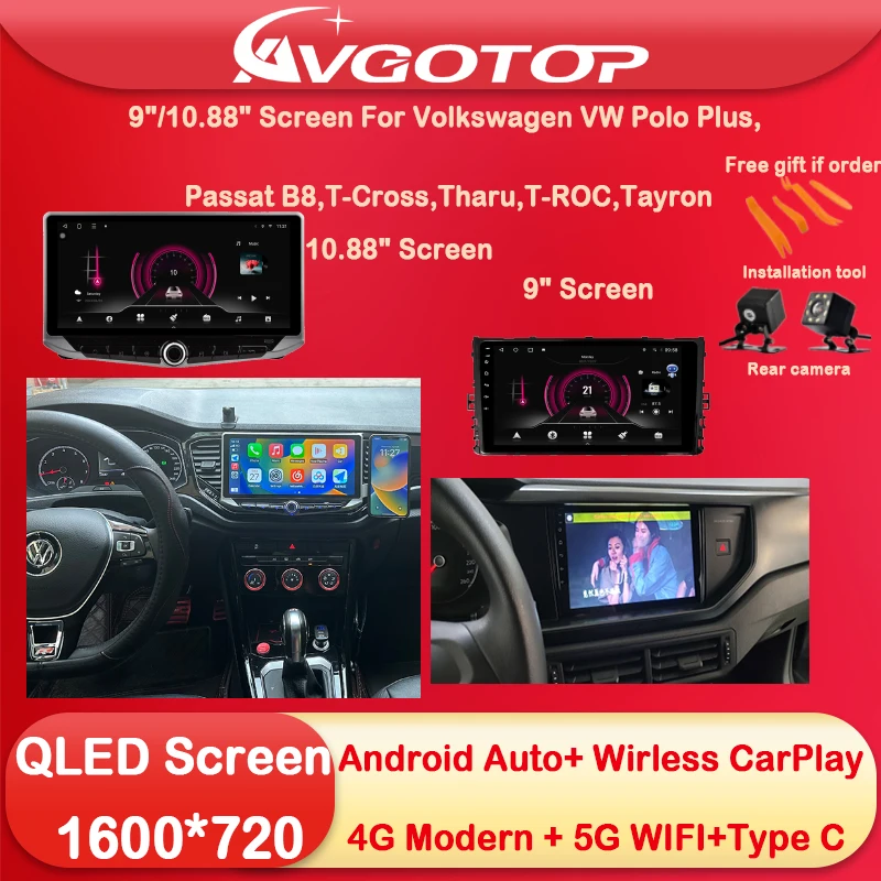 Android 12 Car Radio Multimedia for Volkswagen VW Polo Plus, Passat B8,T-Cross,Tharu,T- Wireless Carplay DSP RDS Vehicle Moniter