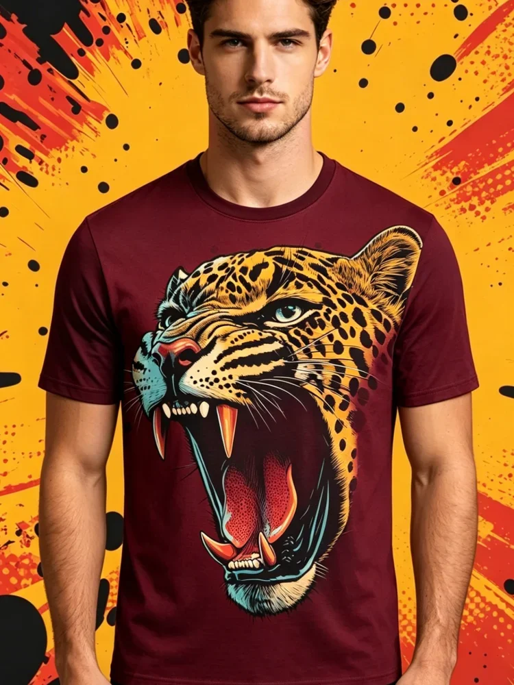T-shirt à manches courtes pour homme, imprimé tigre 3D, col rond, respirant, extensible moyen, décontracté, tendance, pour les sorties en plein air, les fêtes, les week-ends