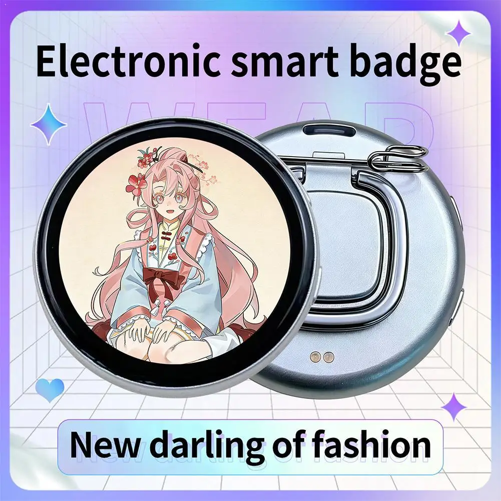Anime E-Badge Dynamic Electronic Smart Digital Pin Display Cyberpunk Merch Wearable LED Screen Gift for Otaku Fans Friends