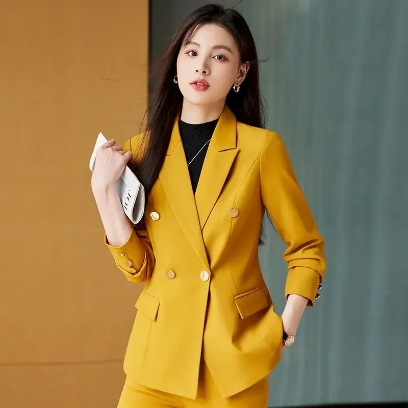 Insozkdg setelan kantor wanita, jas musim gugur modis Korea Vintage elegan, Set 2 potong, pakaian luar bisnis wanita