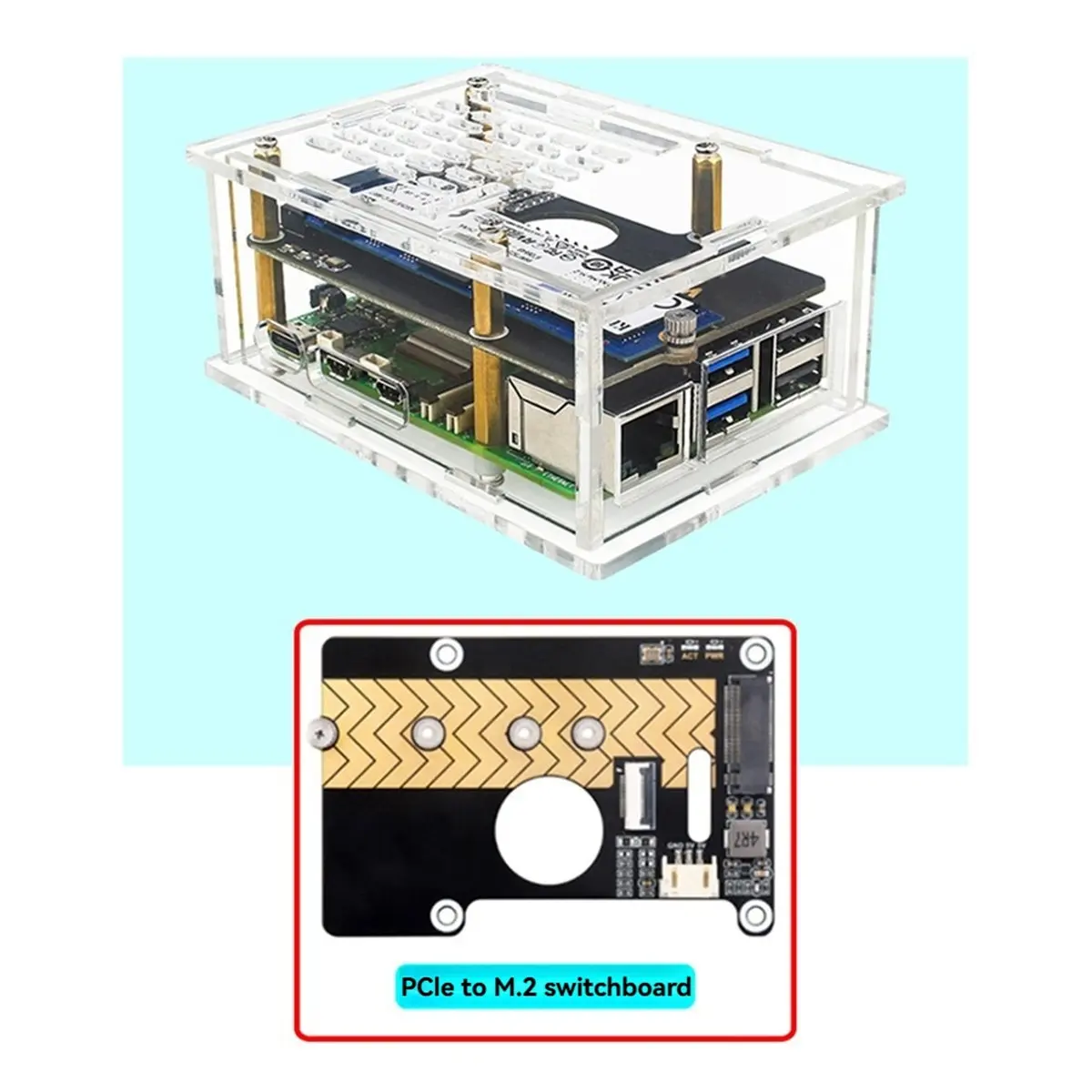 SWXF For 5 Acrylic Case Adaptation PCIe to M.2 Adapter Board - Transparent Protective Shell