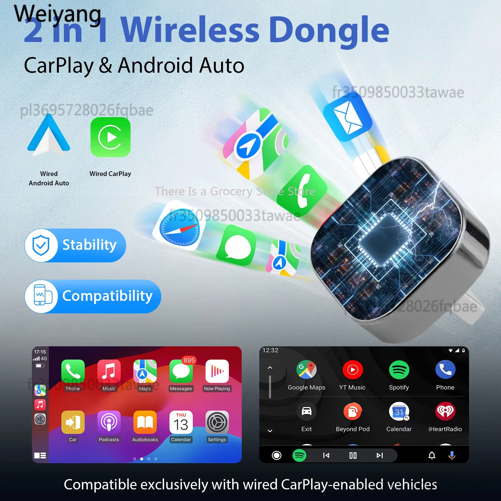 Adaptateur sans fil 2-en-1 CarPlay Android Auto Nuoying Bluetooth 5G WiFi USB Type-C Plug and Play universel pour lecteurs multimédias de voiture d'origine