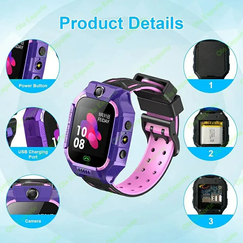 Smart BluetoothCall Watch For Kids Alarm LBS Tracker Location SOS Emergency Help Voice Chat Dual Camera Waterproof For BoysGirls