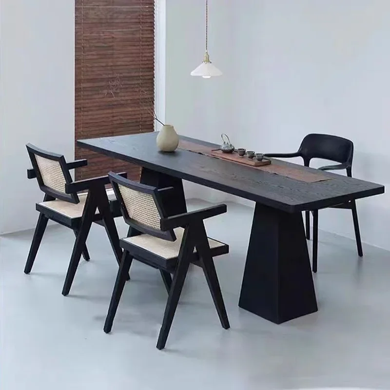 Solid Wood Black Dining Table New Classic Hallway Lounge Multifunction Dining Table Library Outside Esstische Kitchen Furnitures