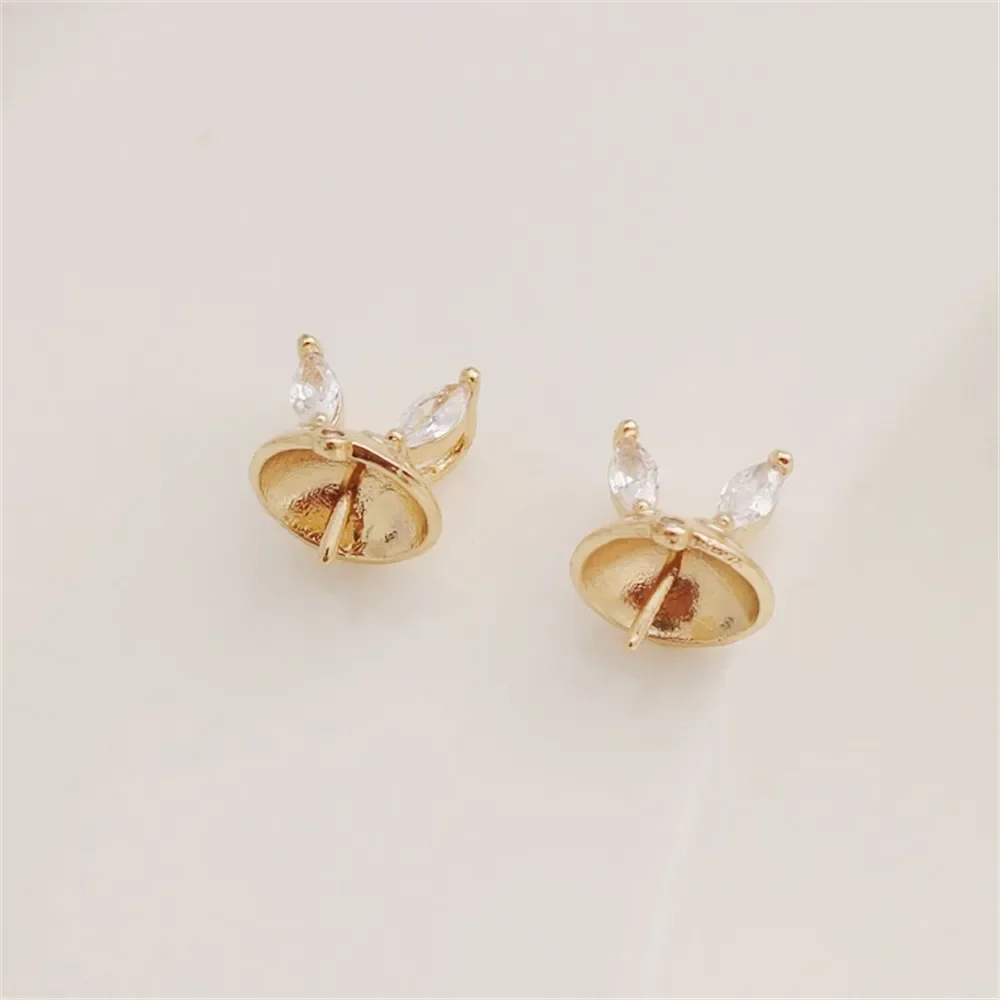 14k Gold-Intarsien Zirkon Kaninchen Ohr Katze Halbloch Klebrige Perle mit Nadelauflage 10mm Perle Anhänger Diy Schmuck Charm Zubehör