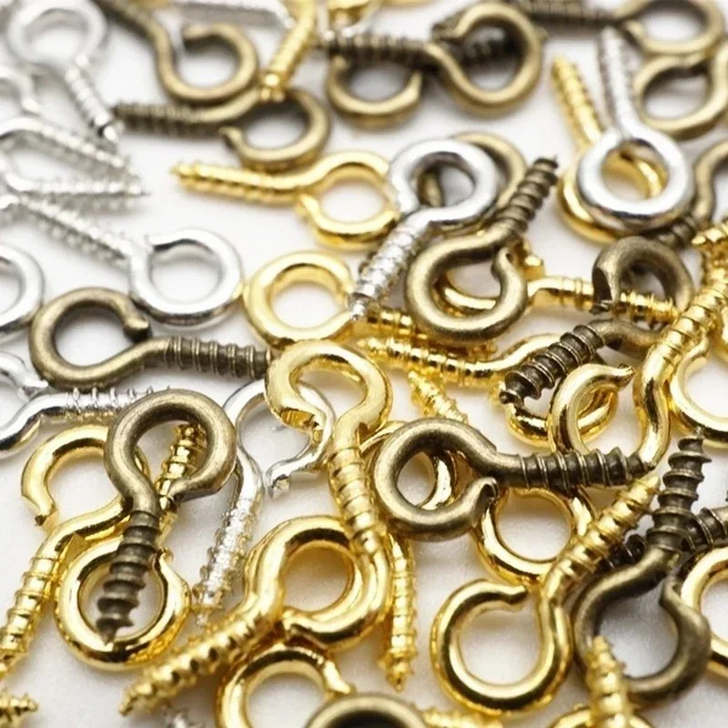 300-600pcs Mini Screw Eye Pins Metal Eyepins Hooks Eyelets Screw Threaded Pendant Clasps Jewelry Findings for Making DIY 8/10mm