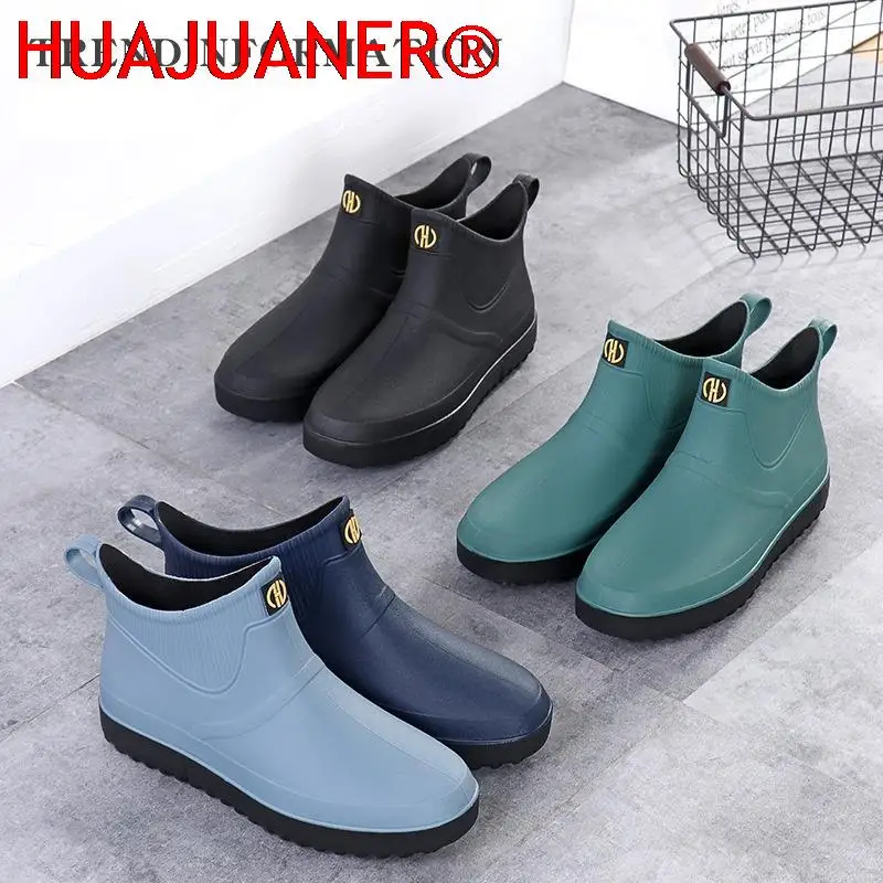 Men Womens Low Rain Boots Rubber Sole Galoshes Fishing Boots Short Gumboots Rubber Rainboots Man Garden Boots Chelsea Booties