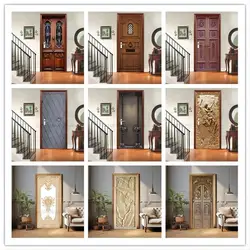Vintage wooden doors, iron doors, room decoration stickers, PVC waterproof and oil resistant stickers
