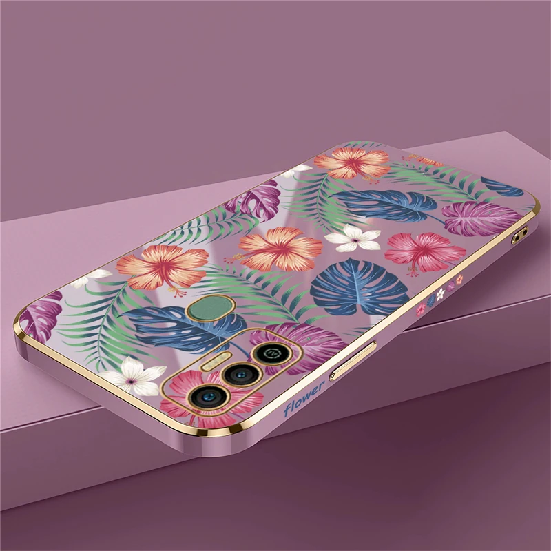 Flower Phone Case For Infinix Tecno Spark 7 8 6 go 5 Air Pova 3 2 4 Pro Camon 18 30 Prime Plating Soft Shockproof Cover Coque