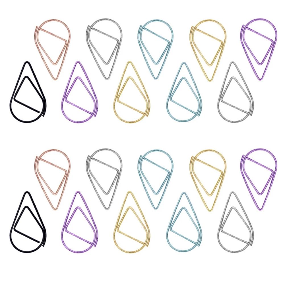

20pcs Water Drop Shape Paper Clip Gold Silver Black Paper Clips Simple Metal Bookmark Paper Clip Random Color