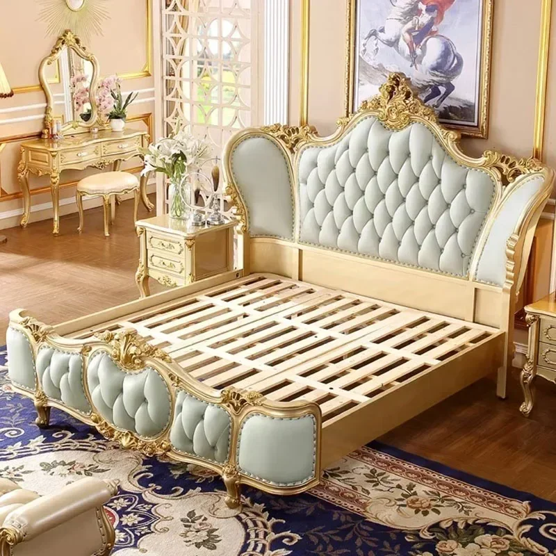 Dormitorios para niñas, cama moderna tamaño King, salón verde maestro, cama doble Queen, Camas de cuero genuino de lujo, muebles matrimoniales para