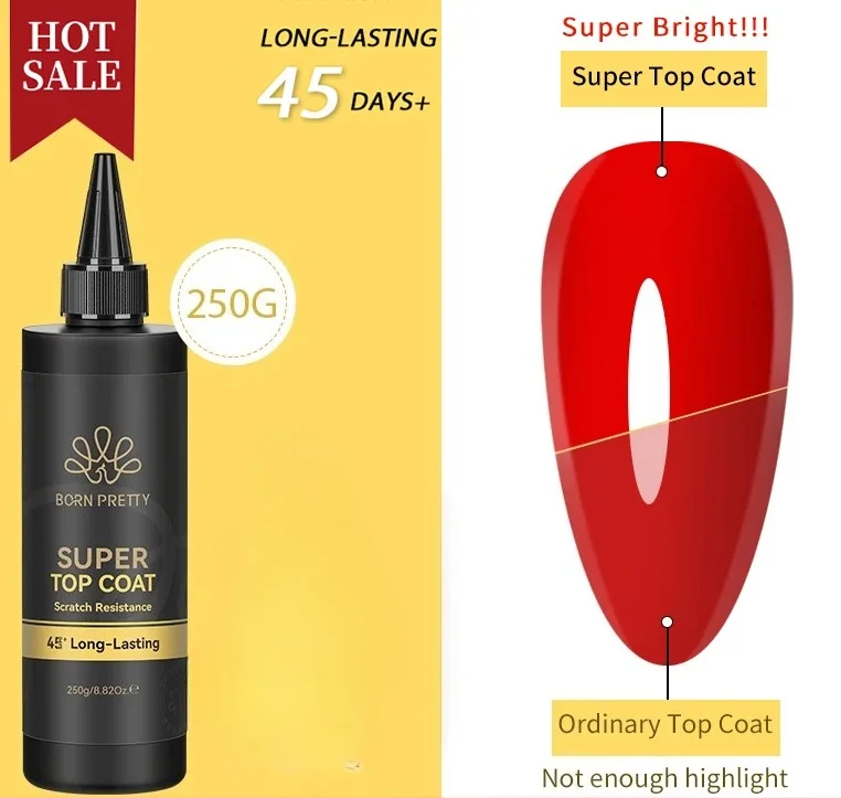 BORN PRETTY 250g Super Top Coat Base Gel Soak off UV LED Drying Long Lasting Semi Permanent Jelly Nude Pink Gel Nail Polish