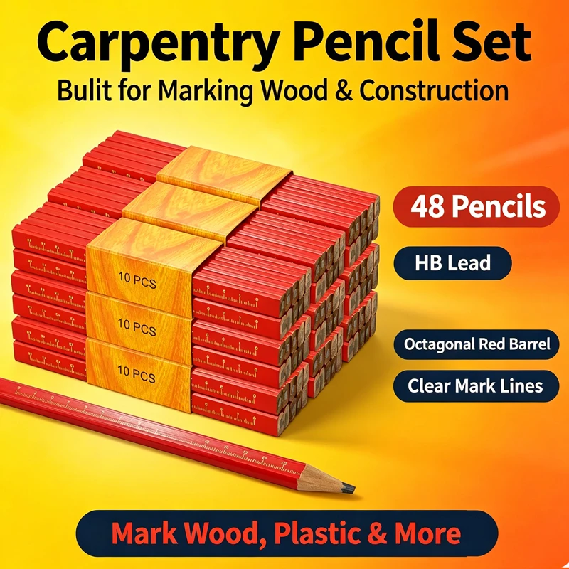 10/50/100pcs Woodworking Pencils Dedicated Marking Workers Dedicated Flat Head Pen Wood Black Octagon Red Square Drawing Lines