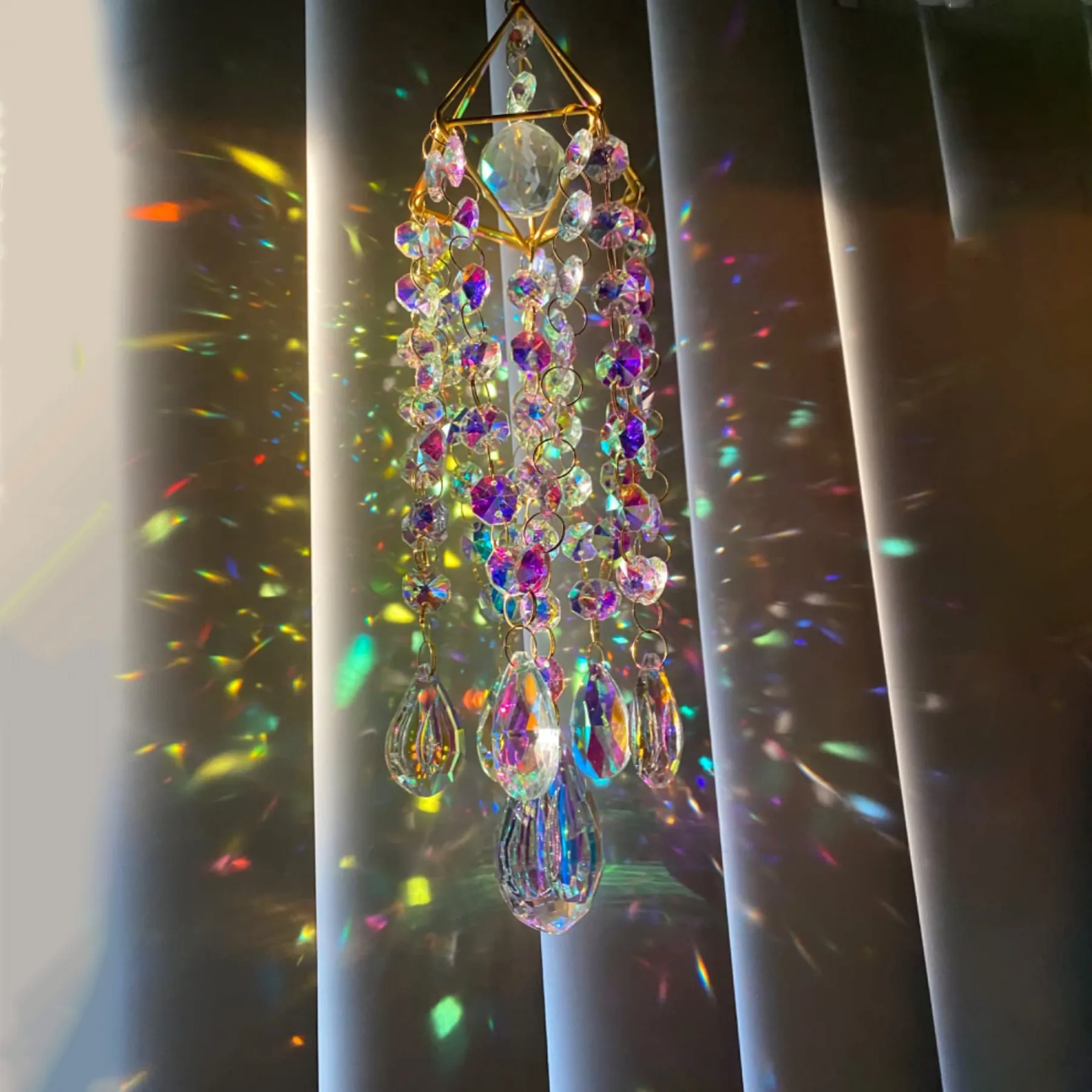 

21.5 В золотом цвете: Ловец снов и солнца | Гигантский ветряной колокольчик ручной работы и радужный генератор для сада, окна, роскошный подарок на новоселье