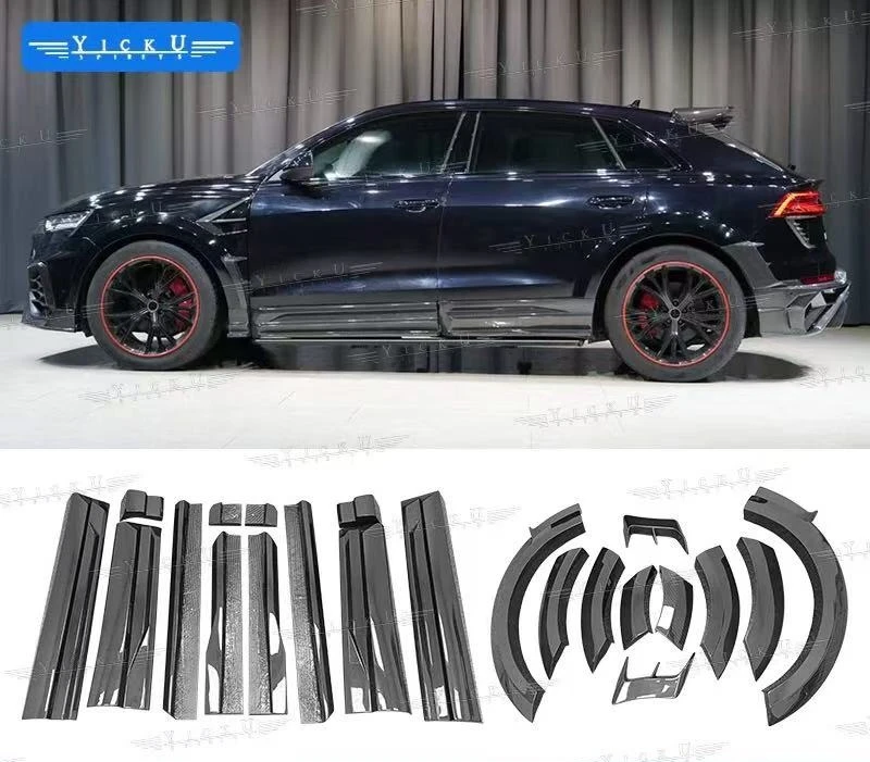 Custom dry carbon fiber MSY quality body kit, including front bumper, side skirts and rear lip spoiler, forAu di Q8/RS Q8 models