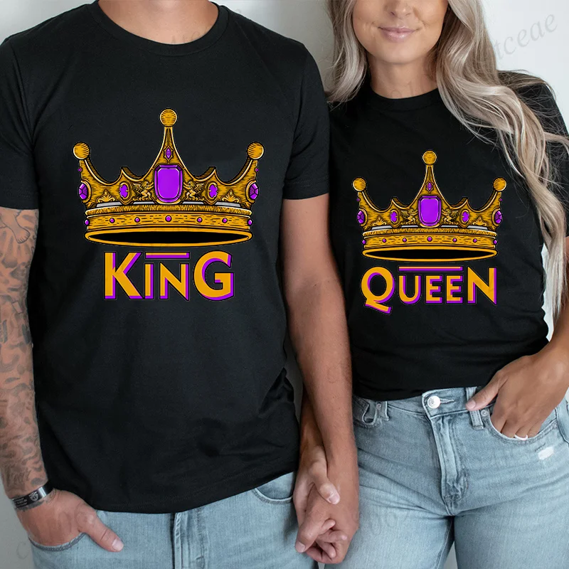 Summer Men Women King Queen T-Shirt Fashion Summer Tops Tees Couple Valentine's Day Clothing Lover Tshirts Casual Streetwear