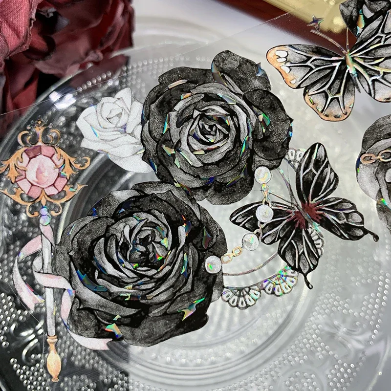 Neue Diamant und schwarze Rose Blumen schale hell glänzend Haustier Band DIY Aufkleber Karte machen Collage Dekoration