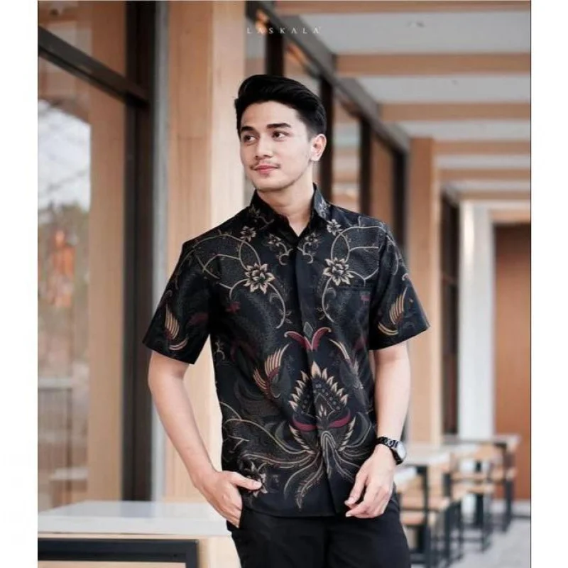 Batik Shirt Men'S Short Sleeve Premium Quality Latest Design Black Style 2025 Summer Casual Shirt Kurta For Men