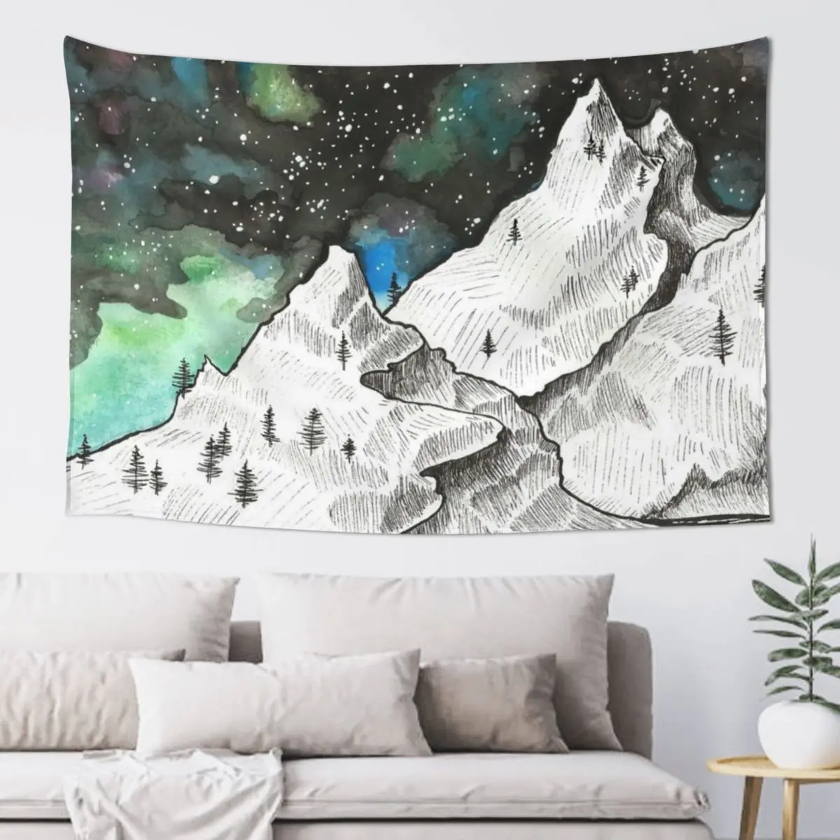 

Aurora Mountains Watercolour Design Tapestry Room Decor For Girls Decoration Aesthetic Wall Carpet Tapestry