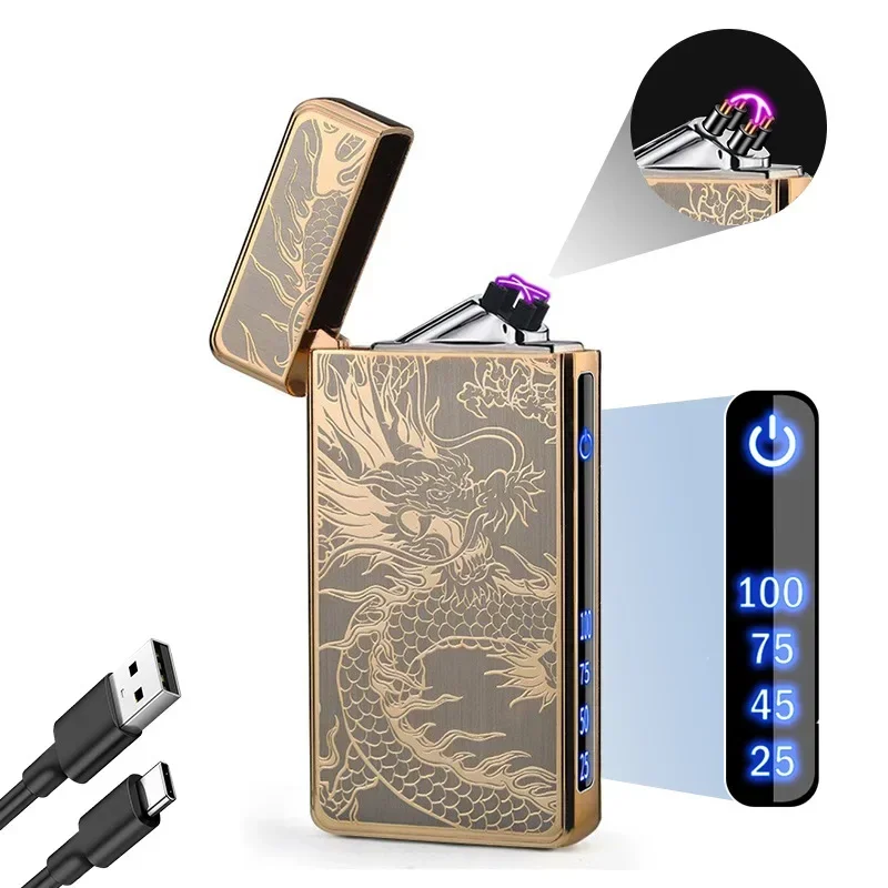 TYPE-C Rechargeable Touch-sensing Double-arc Lighter Power Display Metal Gold-plated High-end Windproof Lighter