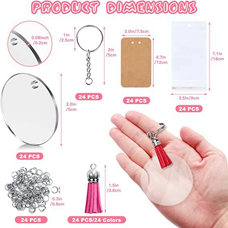 144 PCS Acrylic Keychain Blank Set,Key Chain For Vinyl Key Come With Acrylic Blank Bulk, For DIY Keychain Vinyl Crafting