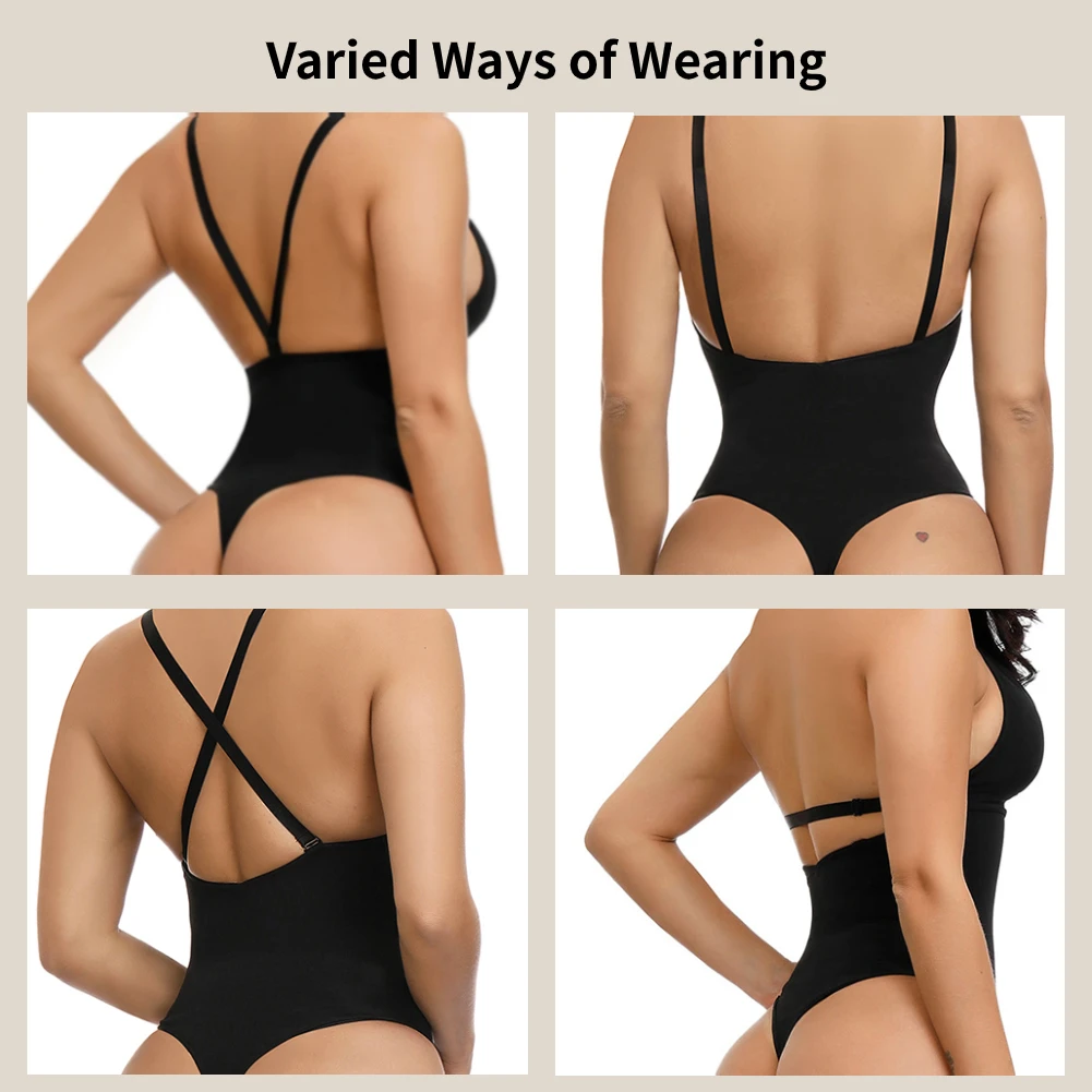 Vrouwen diepe v-hals backless bodysuit string shapewear taille trainer body shaper naadloze afslanken ondergoed sexy lingerie