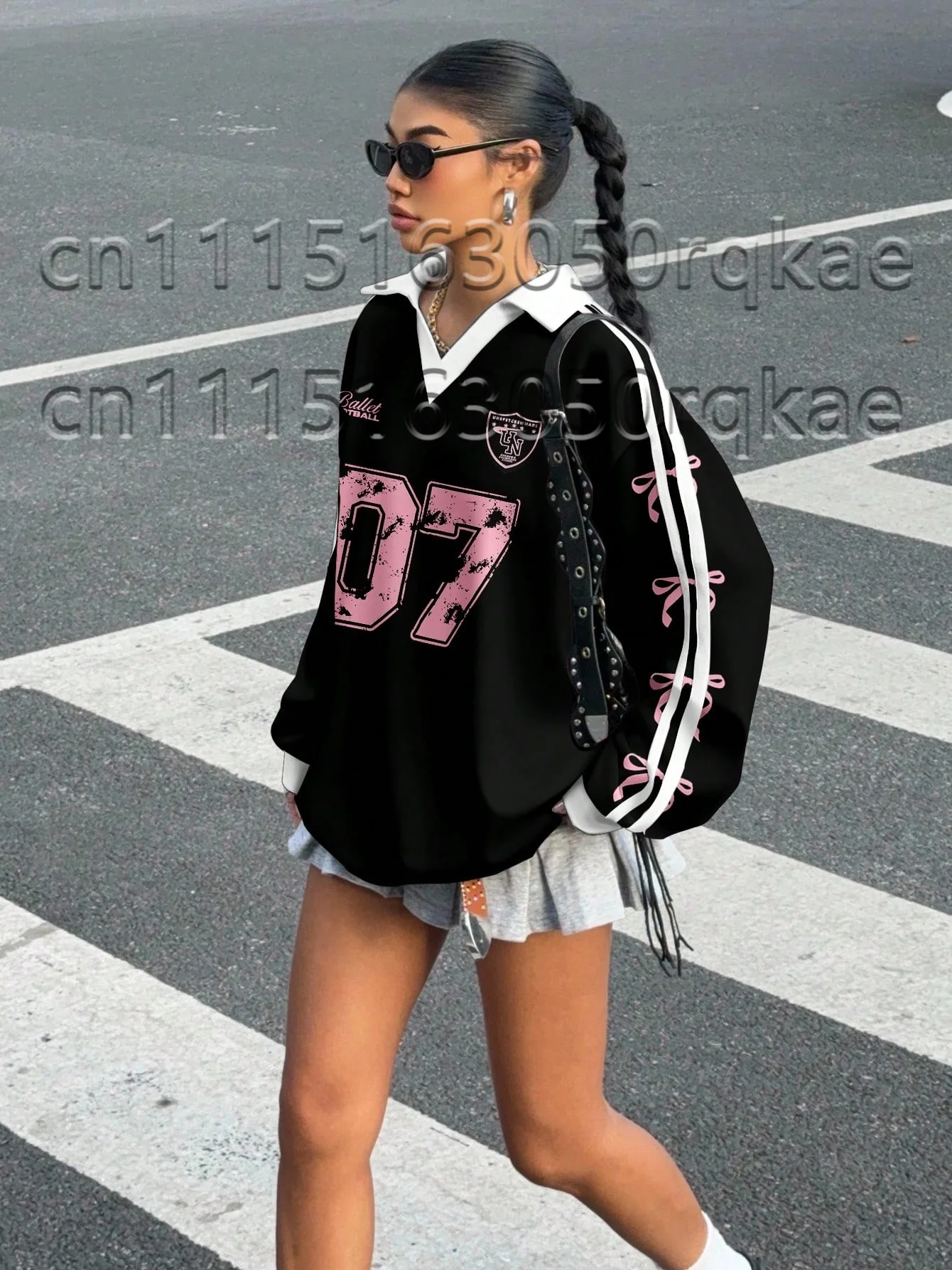 Otoño No. Sudadera de Manga Larga con Cuello en V y Hombros Caídos, Diseño Estampado 07, Doble Capa, para Mujer, Verano