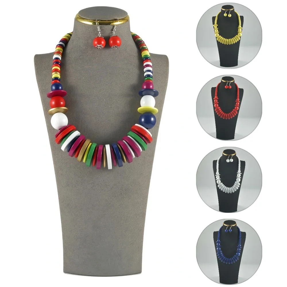 3pcs Earrings Plus Necklace Boho Style Jewelry Set Multi Layer Design Red Yellow Blue Make Your Call Stunning Party Accessories