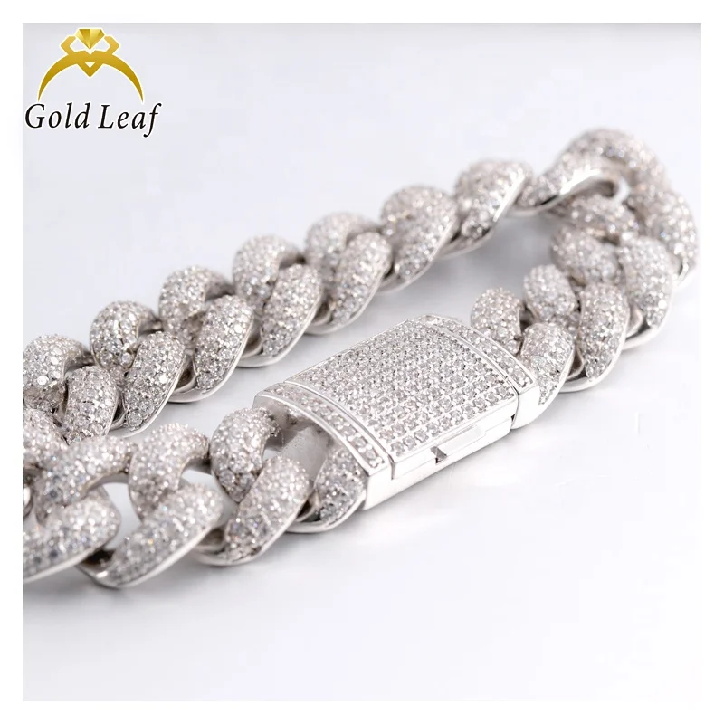 

Goldleaf Jewelry S925 Sterling Silver Ice Out D-VVS Moissanite Cuban Link Chain moissanite chain men cuban moissanite chain