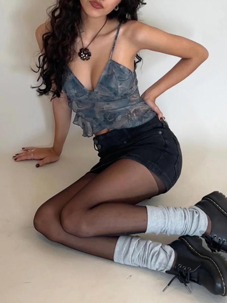 เซ็กซี่VคอBackless Sling Tank Topsผู้หญิงสปาเก็ตตี้สายรัดCrop Tops Camisolesฤดูร้อนY2k Streetwear