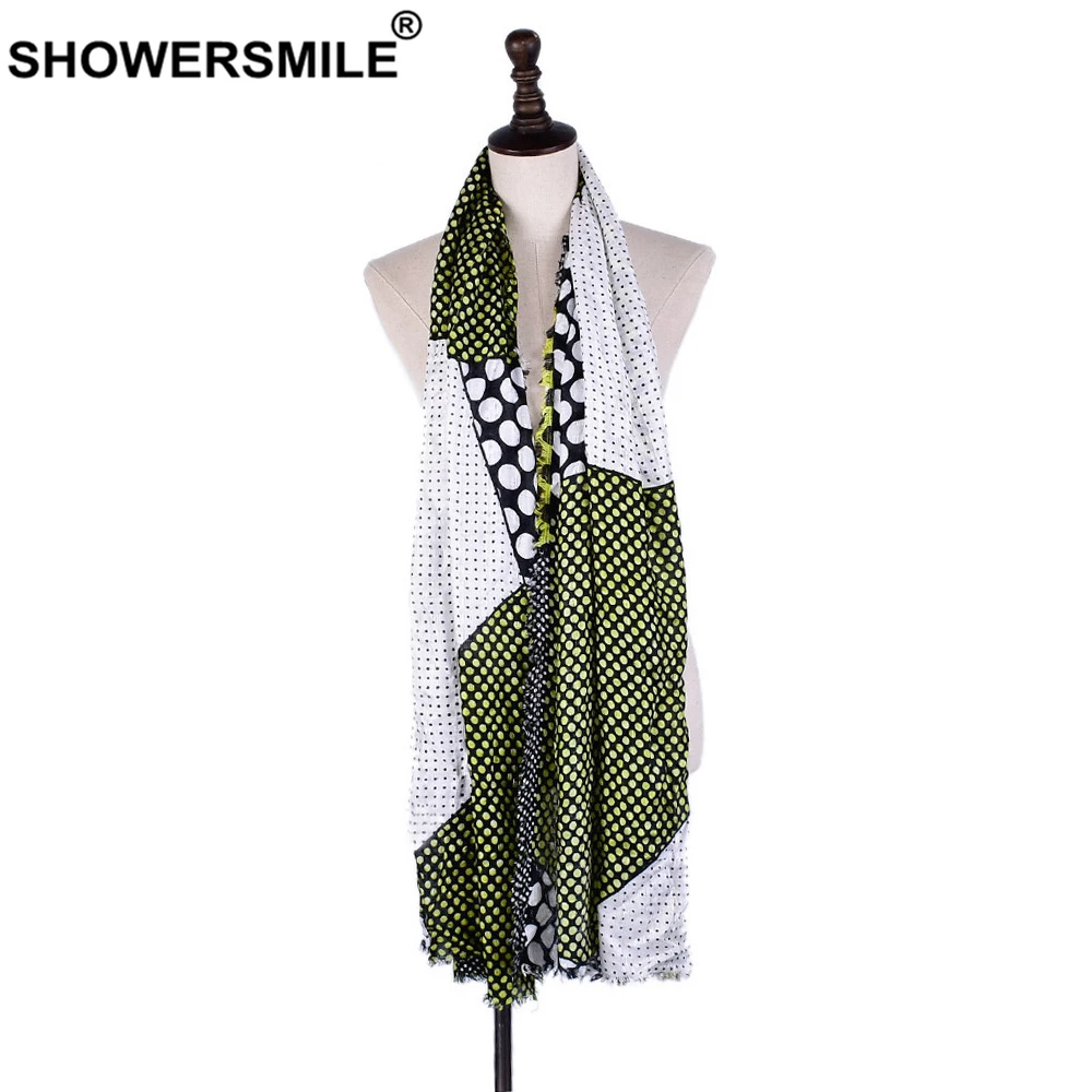 SHOWERSMILE Scarf Women Men Cotton Dot Spring Autumn Scarfs for Ladies Tassel Patchwork Male Female Scarf 190cm*90cm