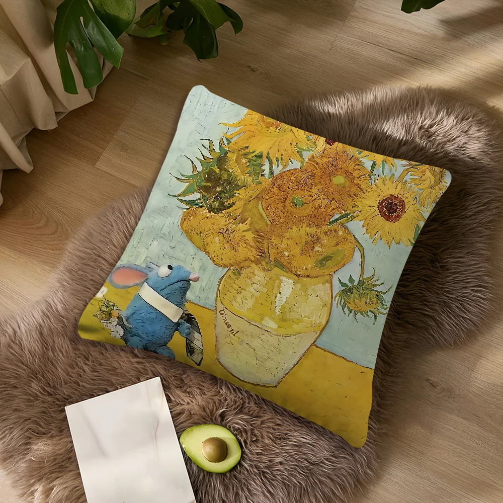 Cartoon T-Tutter Cute House meme Blue Mouse cushion For Bedroom Car Coffee Shop Room and Living Room Sofa Decorative PillowCover