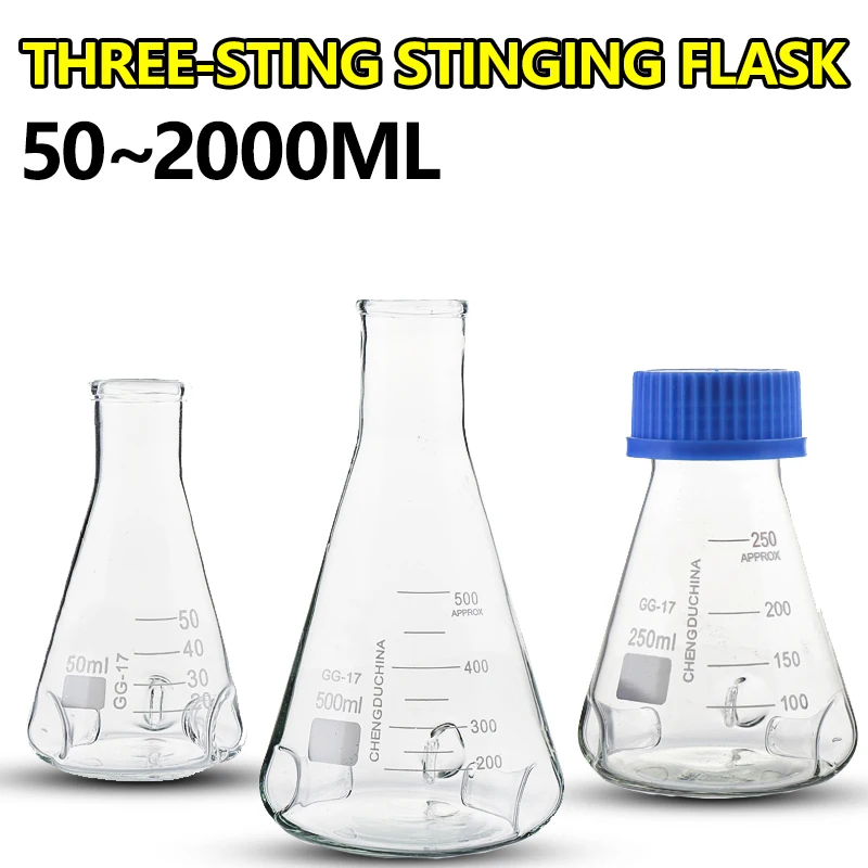 Three-spike rinse bottle 50~2000ml Triangle flask with screw mouth high borosilicate glass container