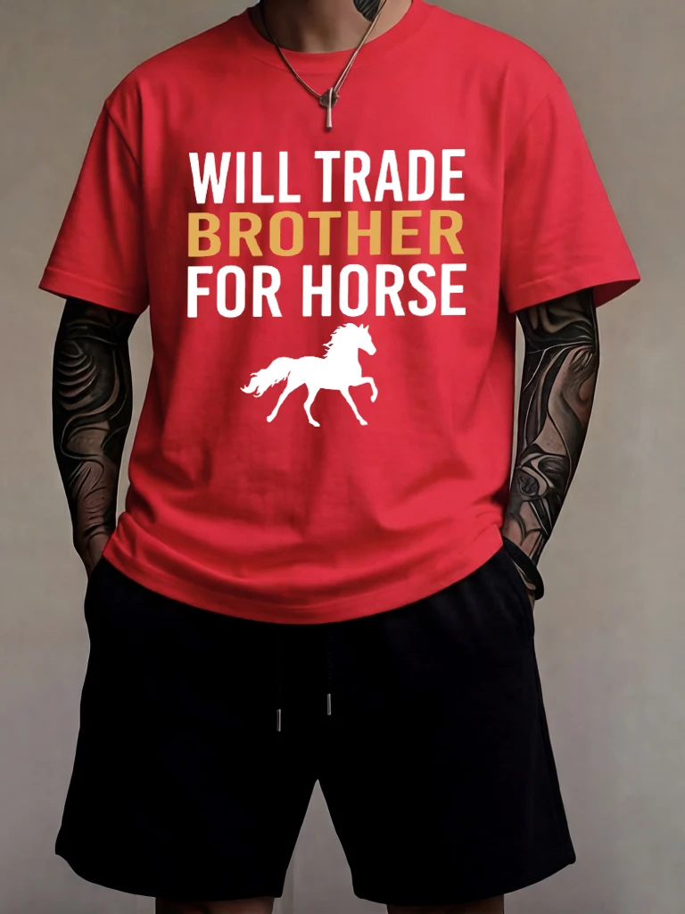 

Will Trade Brother For Horse Printing Man'S Beach Running T Shirts Set Cotton Soft Fashion Tops Drawstring Summer Short Pants