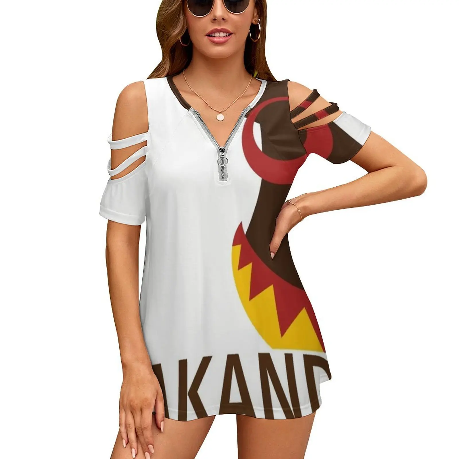 Wakanda Forever New Fashion Zip Off Shoulder Top Short-Sleeve Women Shirt Wakanda Panter Tchalla Afro 70S Black Power Seventies