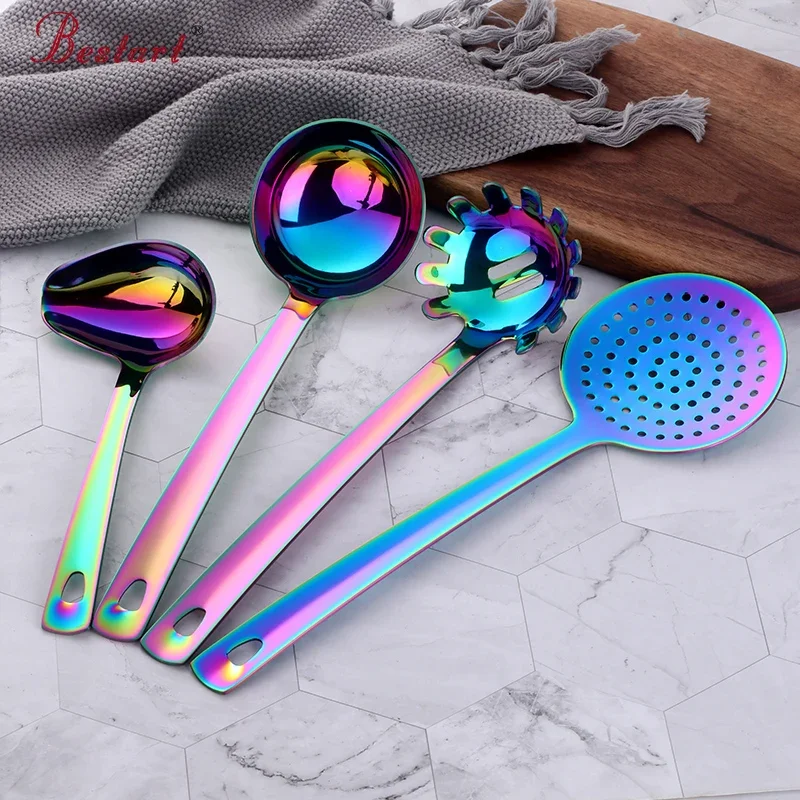 12 Pcs/Set Kitchen Cooking Tools Stainless Steel Spatula Shovel Soup Spoon Serving Fork Kitchen Utensils Cookware Baking Tools