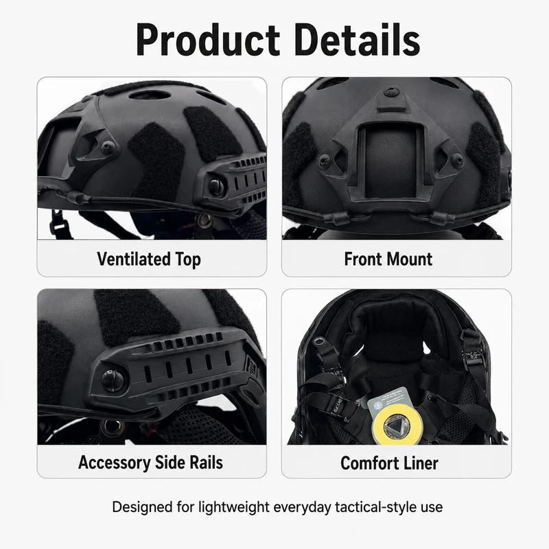 FAST PJ Helmet ABS Lightweight Outdoor Airsoft Helmet with Side Rails Front Mount Adjustable Suspension System