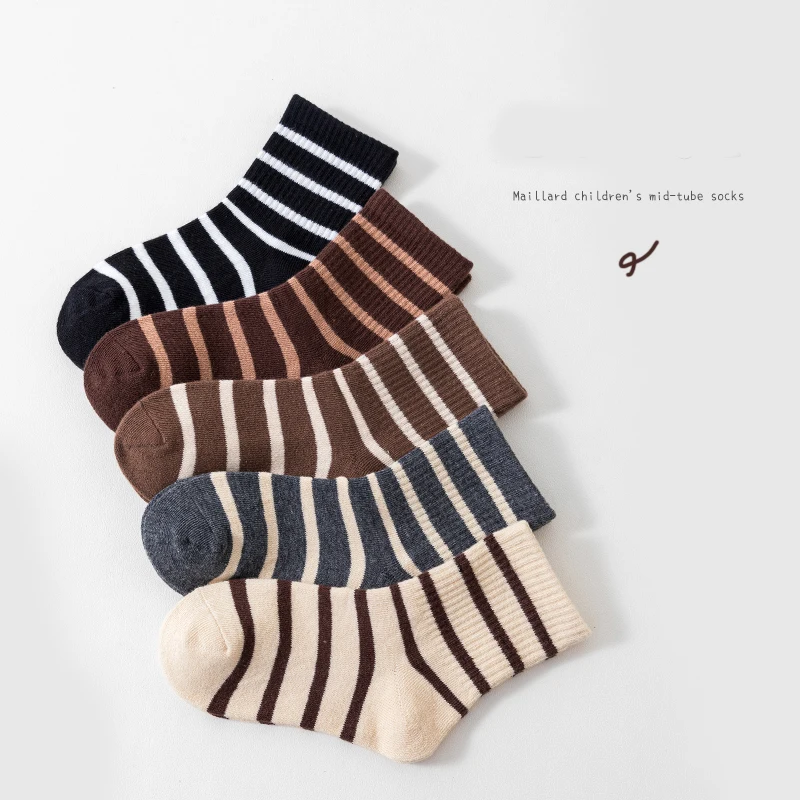 5 أزواج من الجوارب الكلاسيكية المخططة للأطفال والأولاد منتصف الساق غير رسمية عصرية من القطن الممشط جورب مرن ناعم مريح للأولاد والبنات والأطفال #3