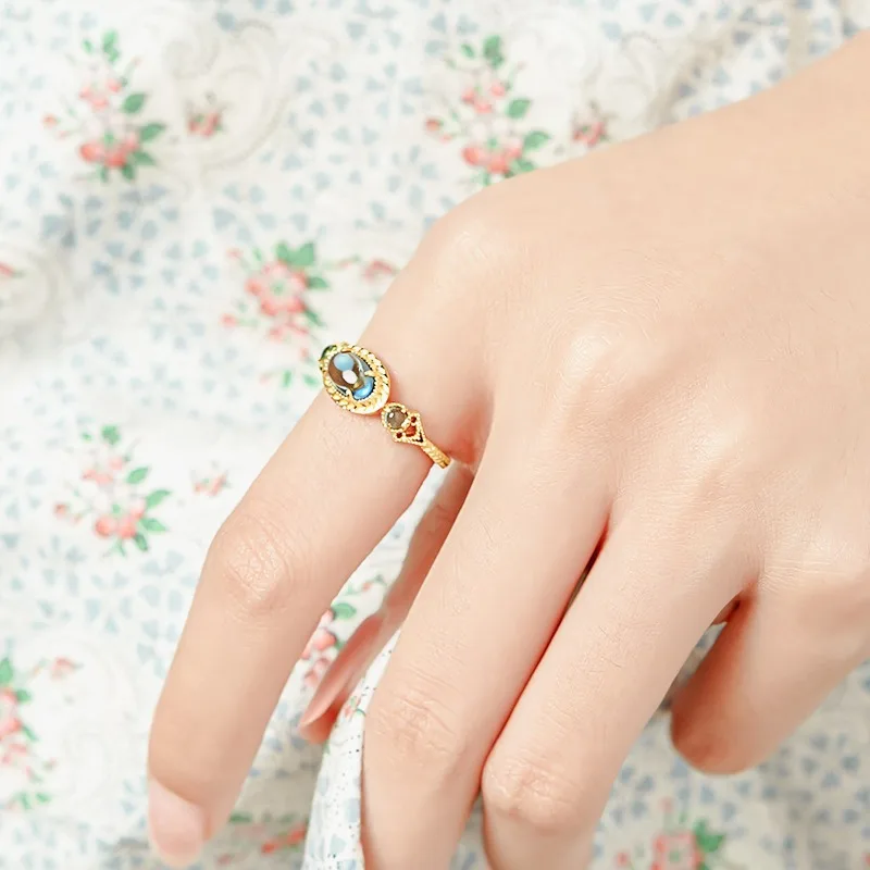 جديد كل بحر جزيرة اليابانية الزركون الدائري المرأة Ins ريترو 925 الفضة حلقة مفتوحة بسيطة