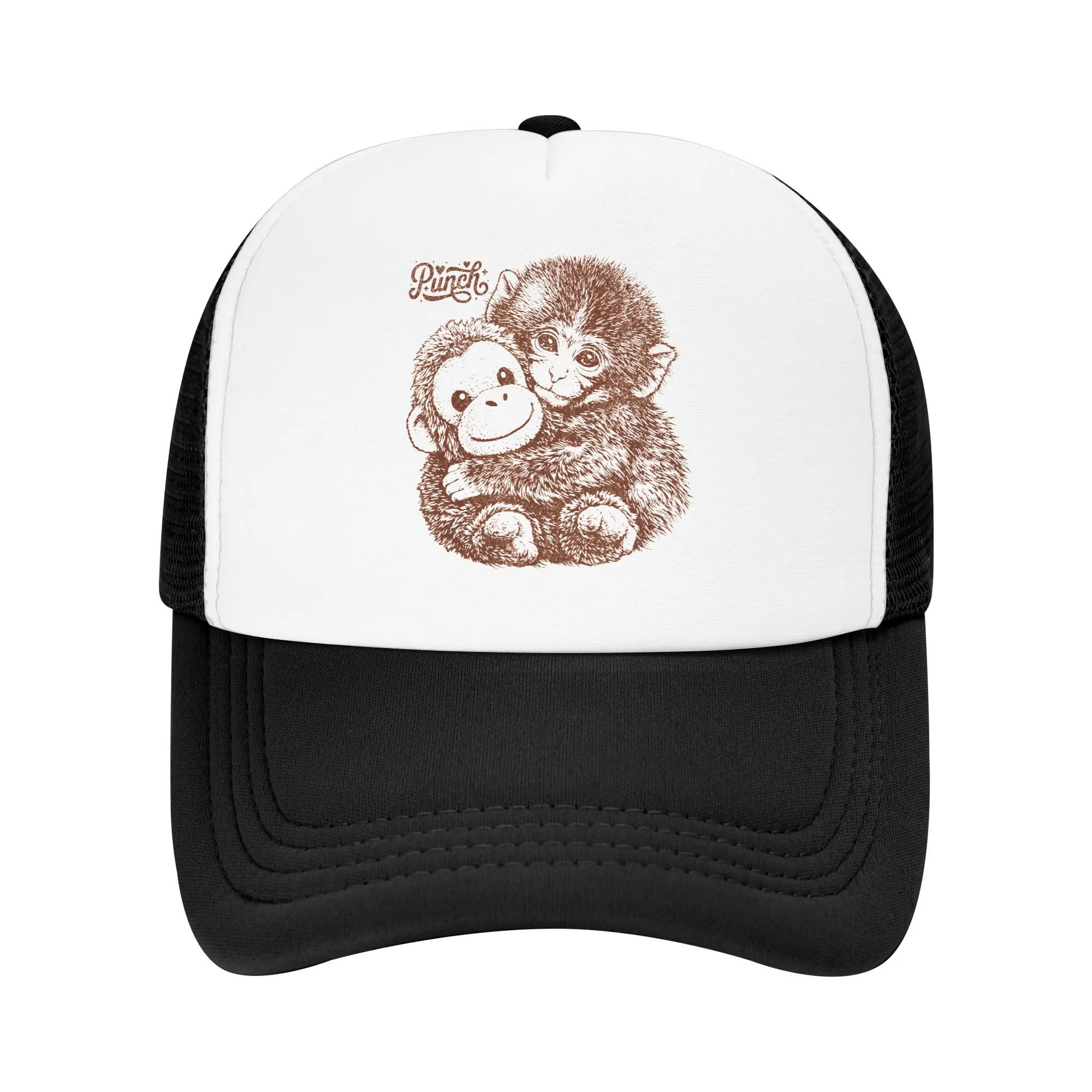 Hang in There Punch Monkey with Plush Orangutan Baseball Cap Fashion Mesh Hip Hop Hats Adjustable Outdoor Sports Baseball Caps