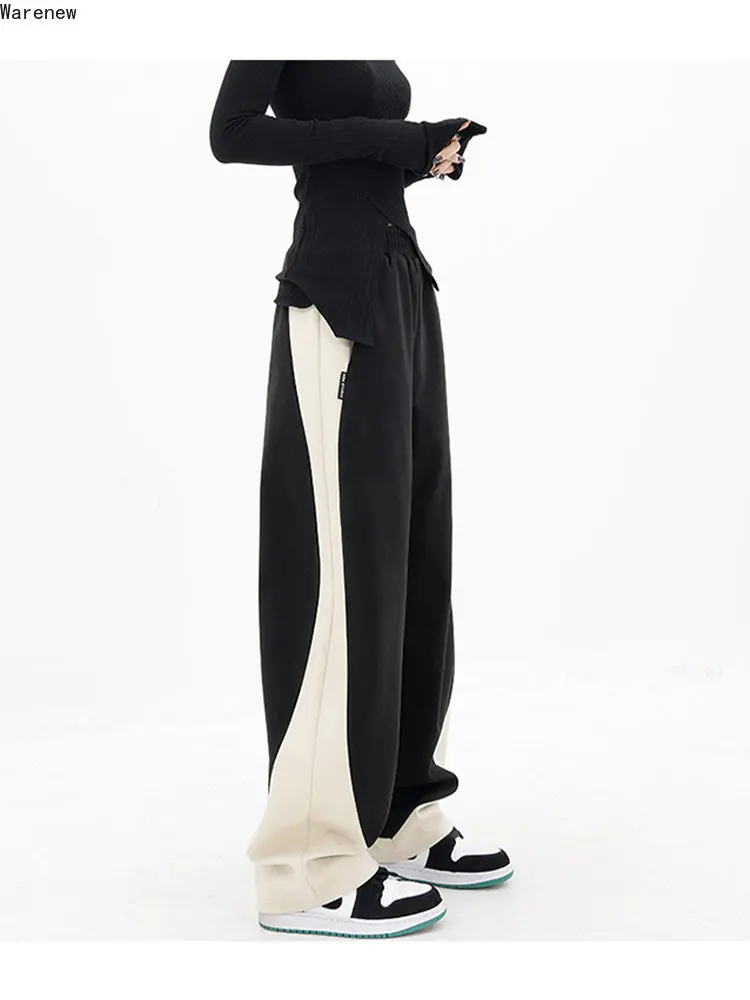 Pantaloni sportivi Casual larghi con coulisse in stile Vintage americano pantaloni a vita alta pieghettati da donna pantaloni larghi larghi femminili