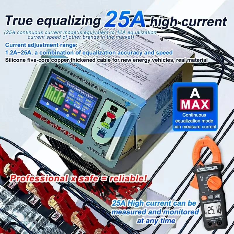 SUNKKO D2532 25A New Energy Vehicle Lithium Battery Equalizer For New Energy Vehicle Battery Analyz er Battery Packs Equalizer