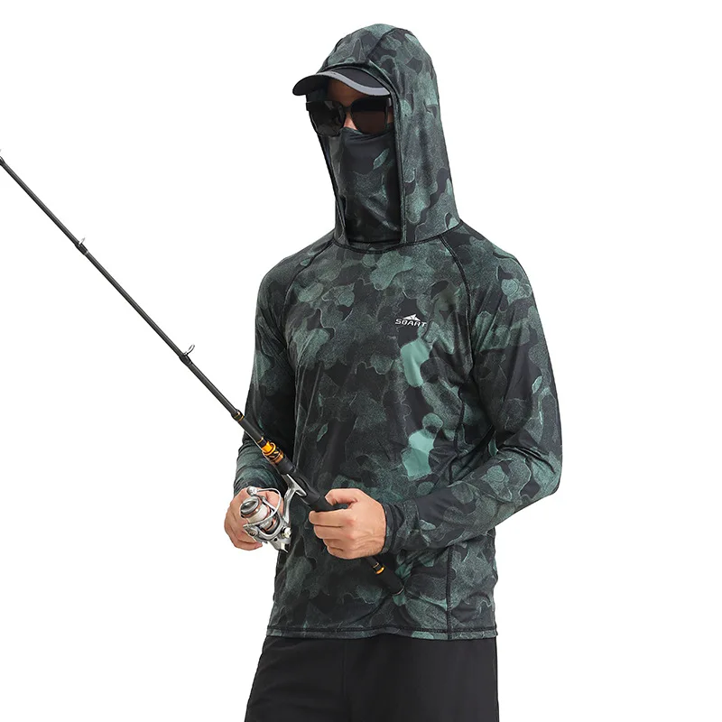 Fishing Shirts UPF 50+ Face Mask Long Sleeve Jerseys Summer Sun Protection T-Shirts Men\'s Hooded Face Cover Fishing Clothes