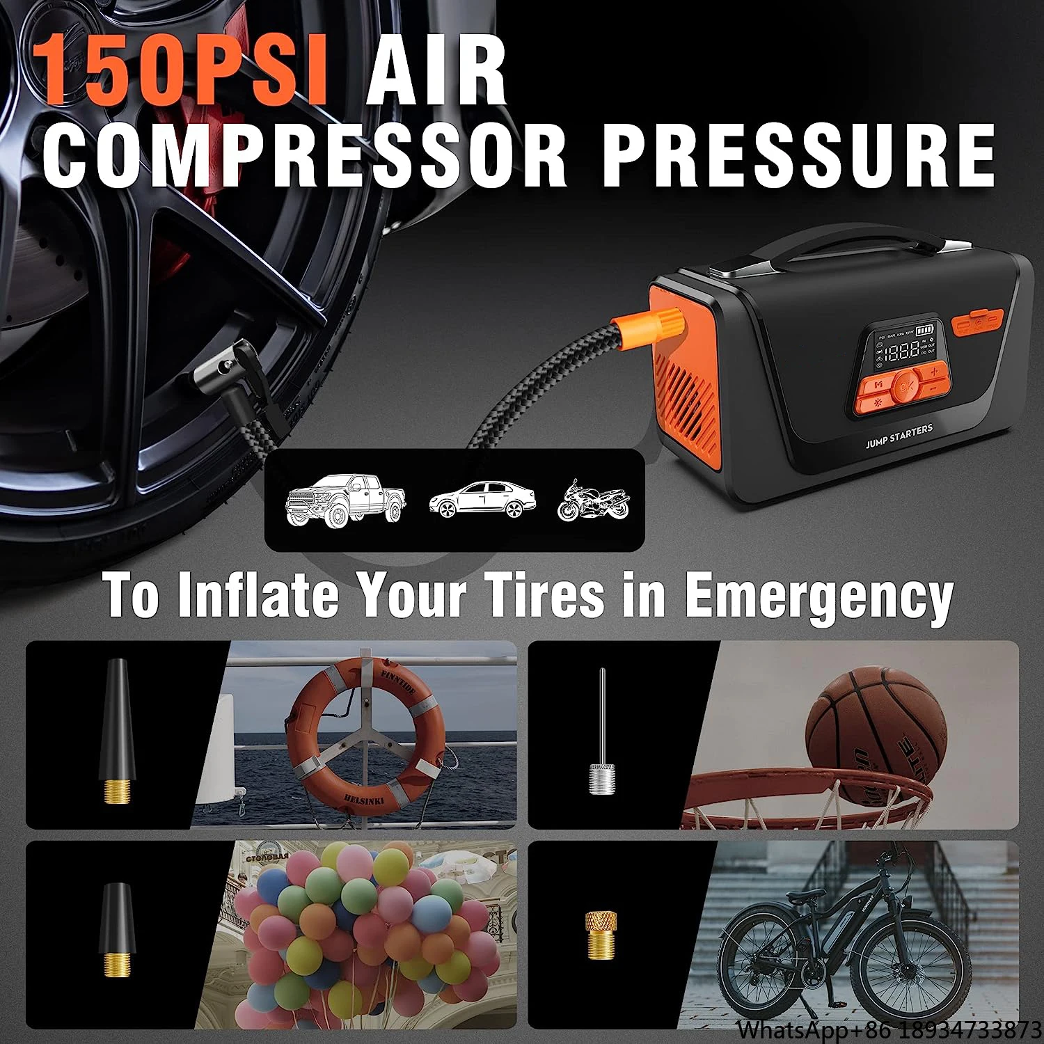 New Product Ideas 2023 Cordless 4 in 1 Portable Jump Starter With Air Compressor 4000A 26800mAh With Digital Screen image 3