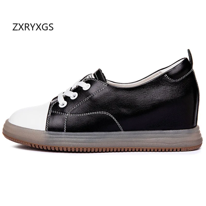 ZXRYXGS First Layer Cowhide Inner Height Increasing Shoes Casual Sneakers 2026 New Autumn Lace-up Women's Trendy Shoes Was Thin