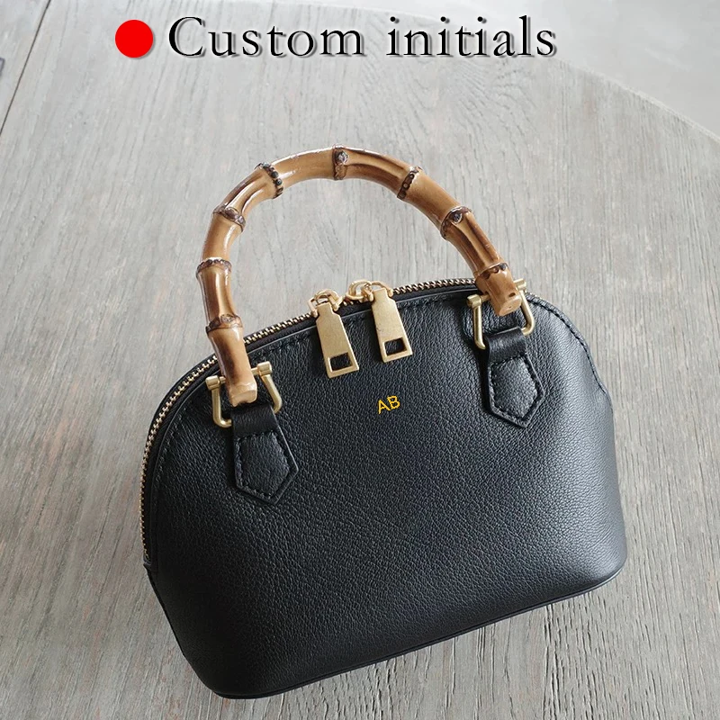 

Custom Initials Leather Mini Shell Bags For Women Luxury Designer Handbags And Purses 2026 New In Cowhide Bamboo Handle Shoulder