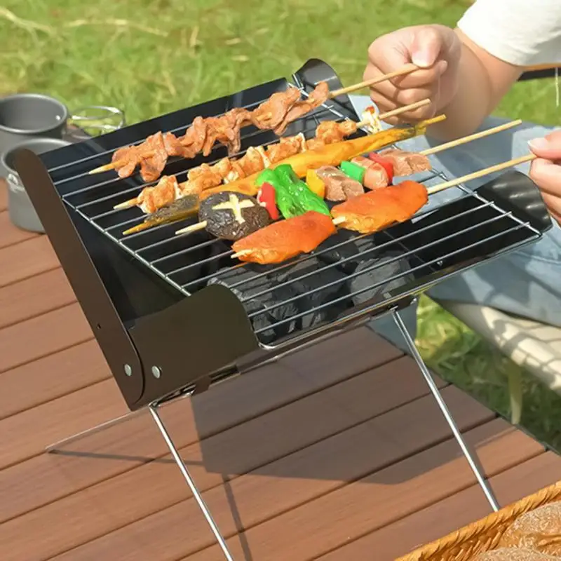 

Foldable Portable Charcoal Grill Heavy Duty Metal Desktop Camp Fire Outdoor Cooking Equipment Barbecue Grilling Supplies grill