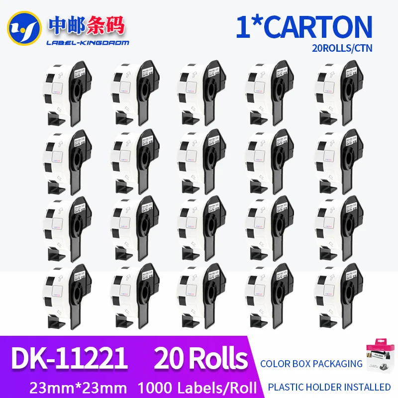 

20 Rolls Generic DK-11221 Label 23*23mm 1000Pcs Compatible for Brother Label Printer All Come With Plastic Holder