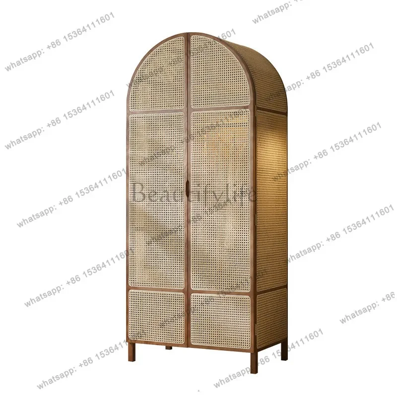 

FG11Nordic solid wood rattan wardrobe storage retro arched dome casement door storage