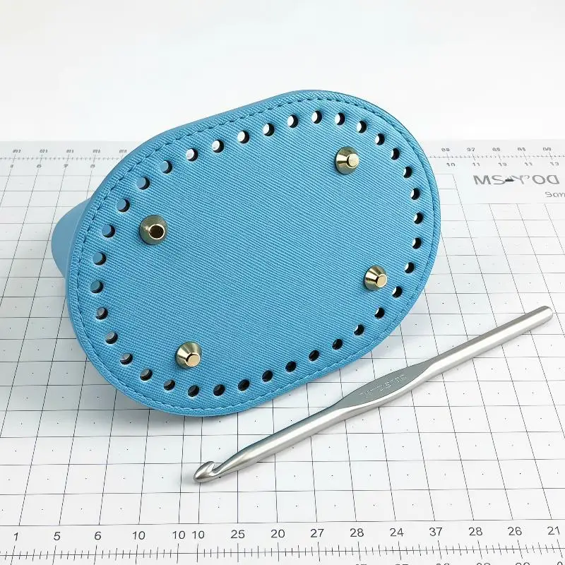 PU Leather Oval Crochet Bag Base Pre Punched Holes Metal Stud Feet For DIY Knitting Craft Projects